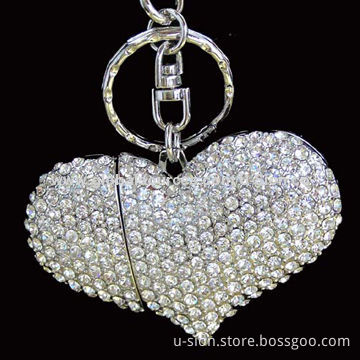 Gem crystal USB flash drive, heart shape jewelry USB with keychain for gift